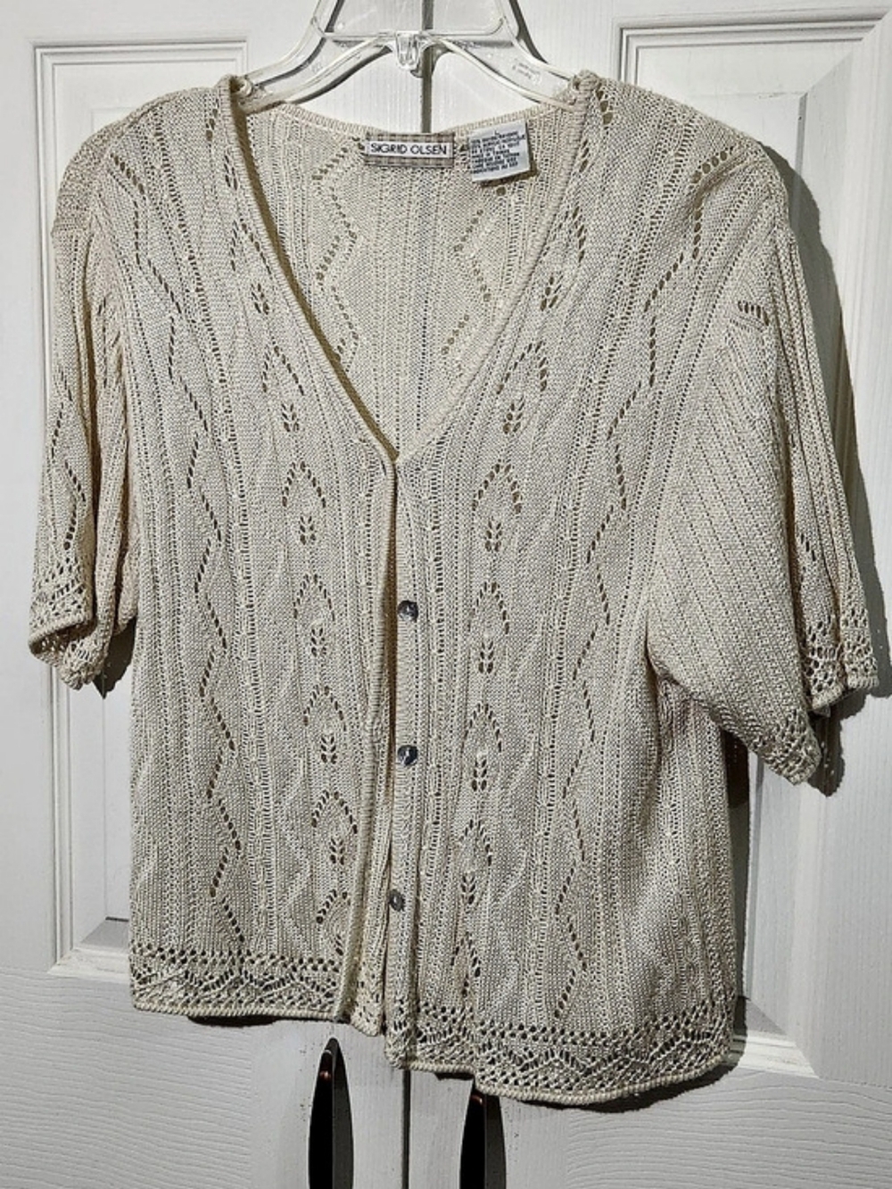 Vintage 90s Sigrid Olsen Open Knit Cardigan in Cream Size Large